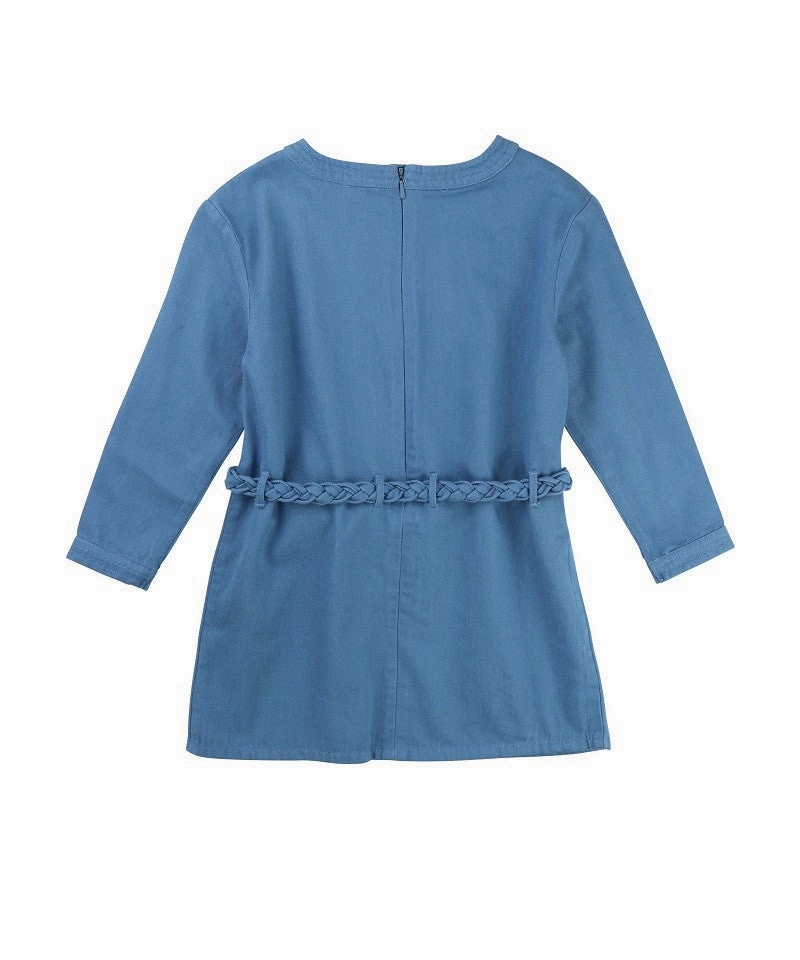 Girls LS Denim Dress w/ Braided Belt Smooth Feel Chic Comfort