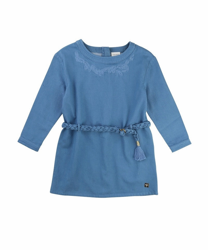 Trend-Inspired Girls LS Denim Dress w/ Braided Belt