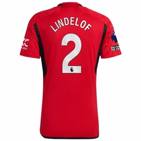Casual Motion Wicking Fiber Technology adidas Manchester United Victor Lindelof Home Jersey 23/24 w/ EPL   No Room For Racism Patches (Team College Red)