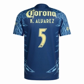 adidas K. Alvarez Men's Club Am??rica 25/26 Authentic Away Jersey (Blue) Wrinkle Resistant Material