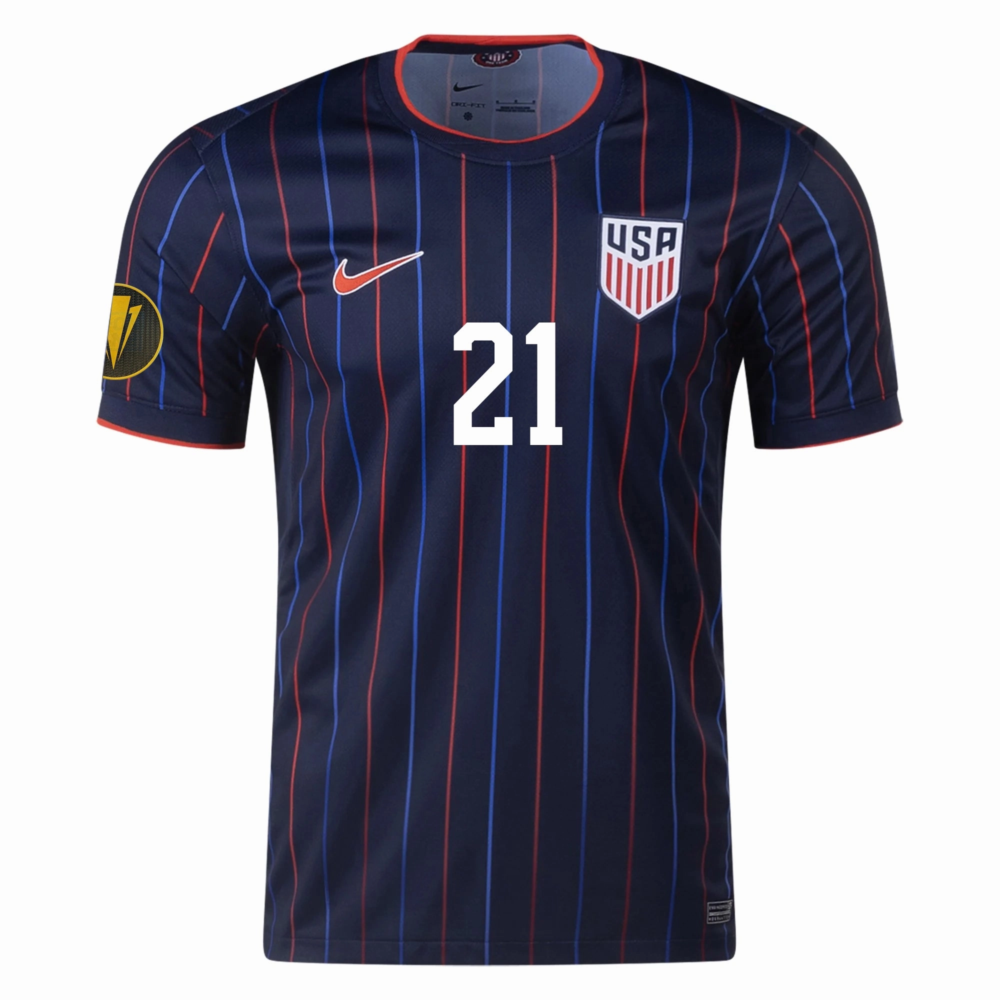 Rush Ready Motion Base Nike Paxten Aaronson United States Away Jersey 25/26 w/ Gold Cup Patch 2025 (Obsidian/Challenge Red)