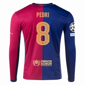 Reflective details Nike Barcelona Home Pedri Long Sleeve Jersey w/ Champions League Patches 24/25 (Royal/Nobel Red/Club Gold)