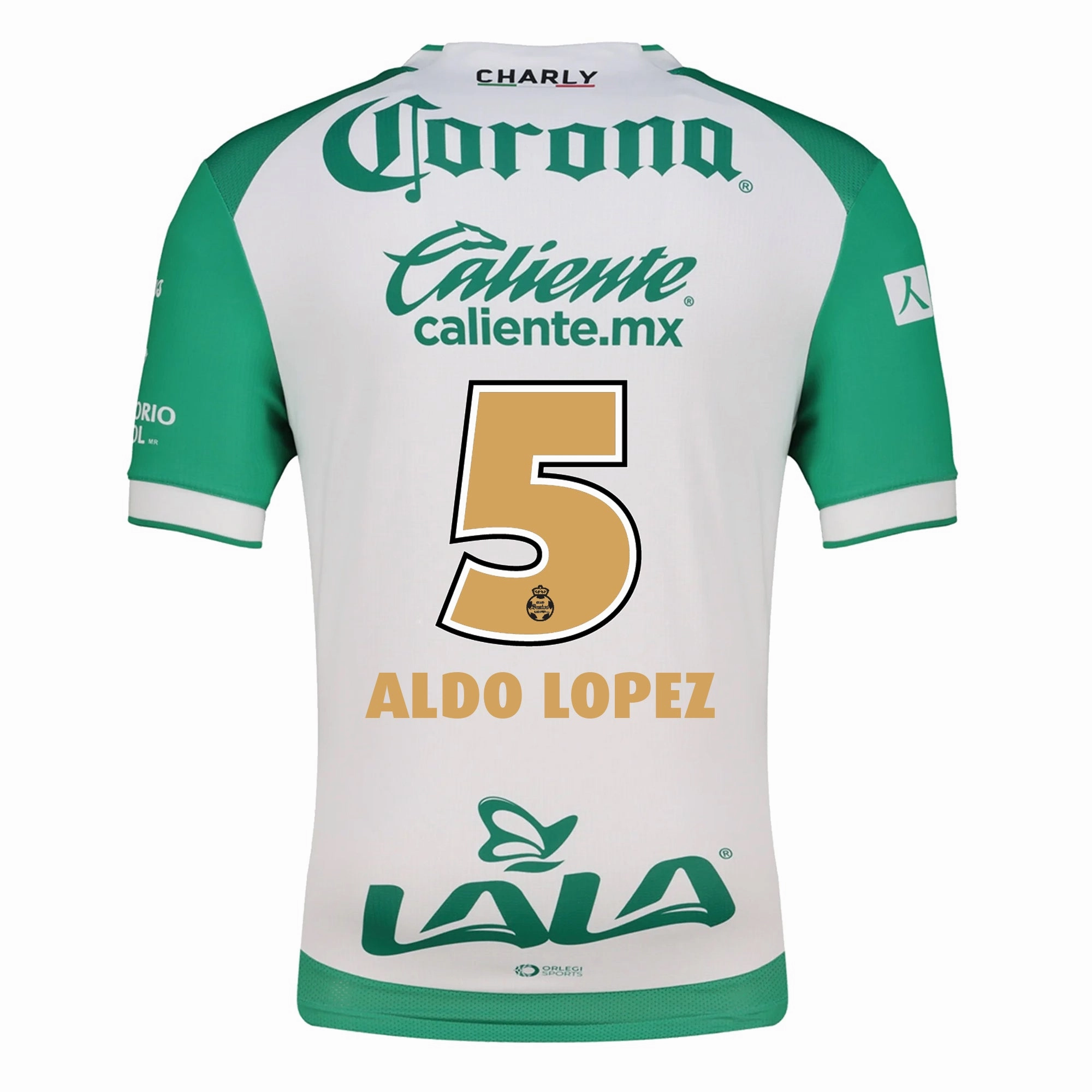 Charly Aldo Lopez Men's Santos Laguna Home Jersey 25/26 w/ BBVA MX Patches (Green/White) Mesh Ventilation Panels Flexible Fit