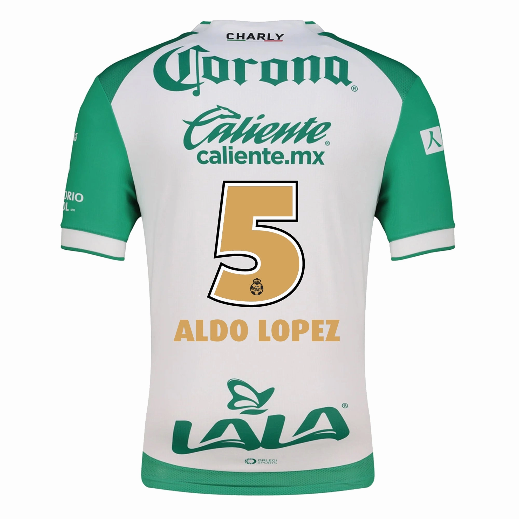 Second Skin Fan Approved Charly Aldo Lopez Men's Santos Laguna Home Jersey 25/26 w/ BBVA MX Patches (Green/White)