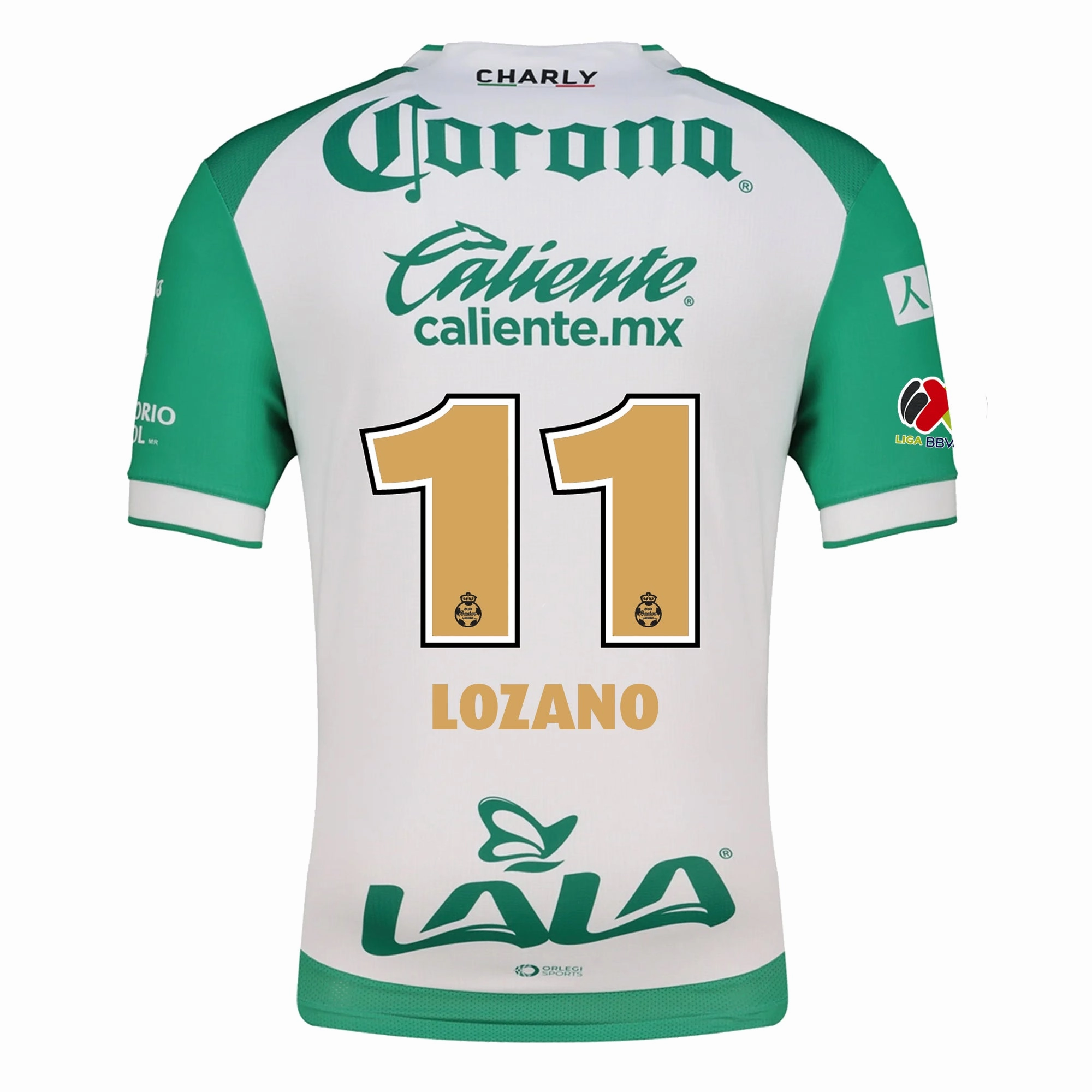 Charly Anthony Lozano Men's Santos Laguna Home Jersey 25/26 w/ BBVA MX Patches (Green/White) Reflective Safety Trim Flexible Comfort