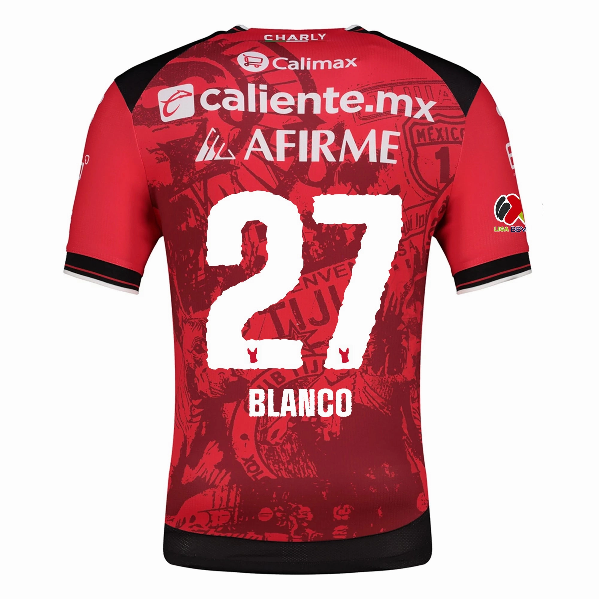 Charly Doming Blanco Men's Club Tijuana Xolos Home Jersey 25/26 w/ BBVA MX Patch (Red/Black) 3D Knit Seamless Pattern Double Layered Collar