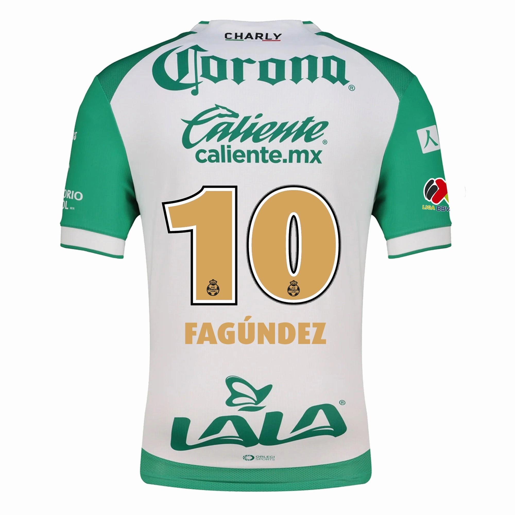 Charly Franco Fagundez Men's Santos Laguna Home Jersey 25/26 w/ BBVA MX Patches (Green/White) Fluid Fabric Quick Cool Material