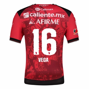 Charly Jesus Vega Men's Club Tijuana Xolos Home Jersey 25/26 w/ BBVA MX Patch (Red/Black) Slim Fit Design Raglan Sleeve Cut