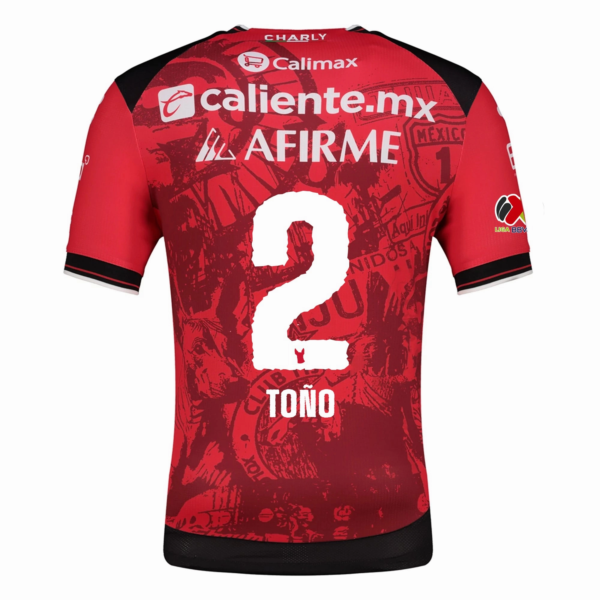 Charly Jos?? Antonio Rodriguez Men's Club Tijuana Xolos Home Jersey 25/26 w/ BBVA MX Patch (Red/Black) Ribbed Collar Style