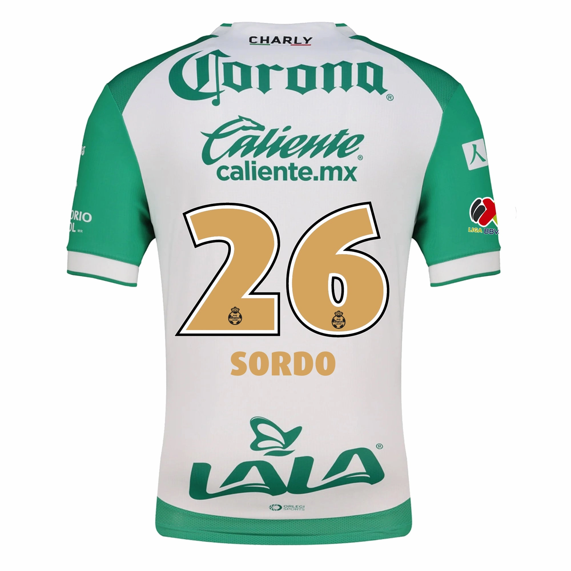 Carbon Neutral Production Wind Resistant Barrier Charly Ramiro Sordo Men's Santos Laguna Home Jersey 25/26 w/ BBVA MX Patches (Green/White)