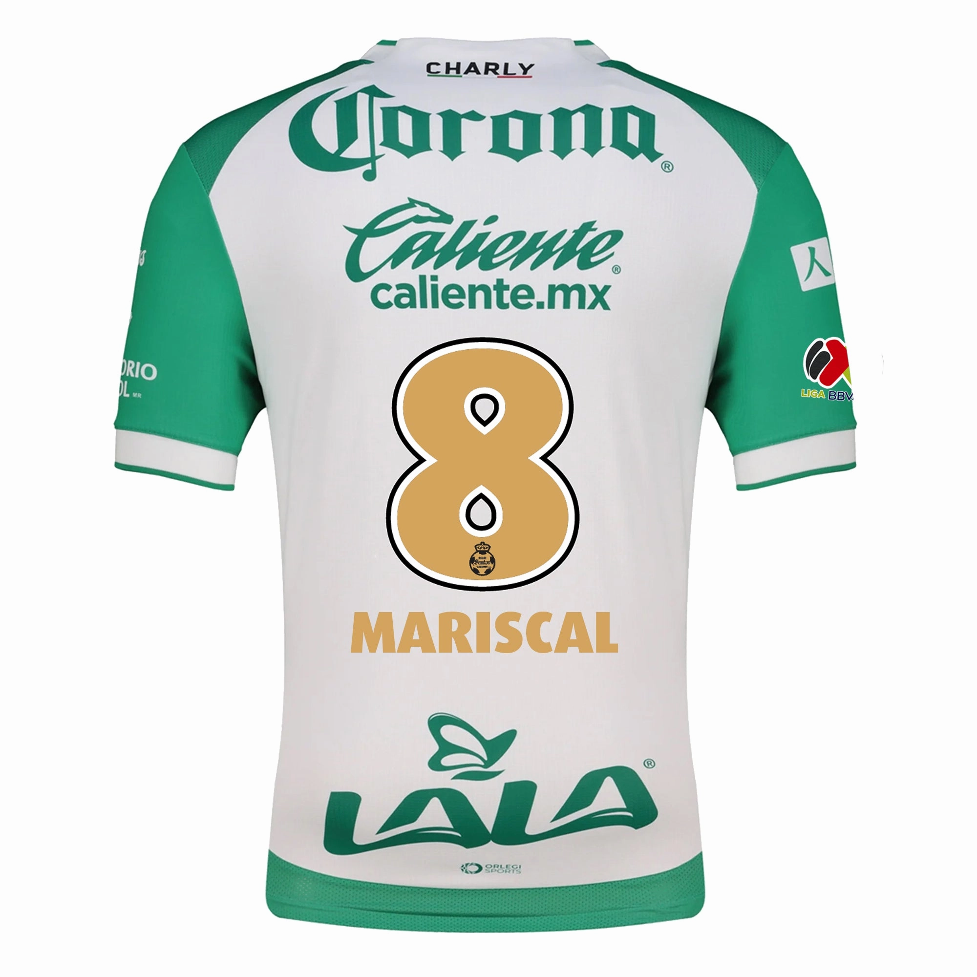 Flexible Knit Construction Functional Fit Charly Salvador Mariscal Men's Santos Laguna Home Jersey 25/26 w/ BBVA MX Patches (Green/White)