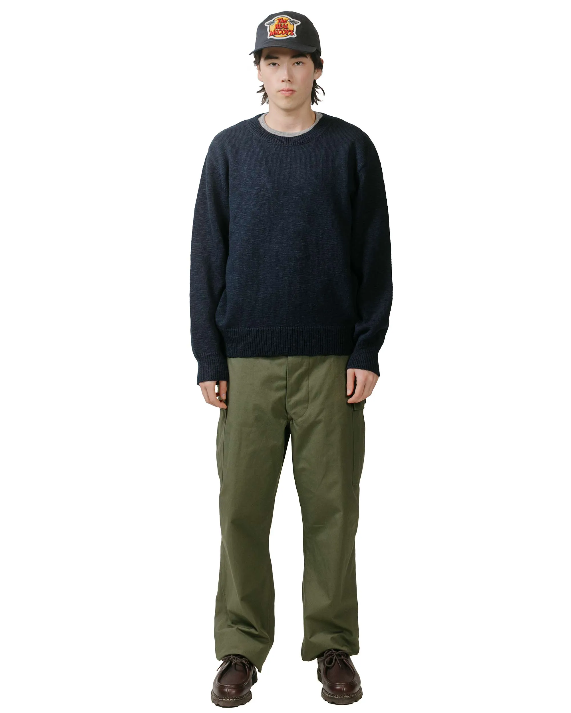 The Real McCoy's MC23014 Cotton Crewneck Sweater Ink Blue Antibacterial product snowboarding suitability
