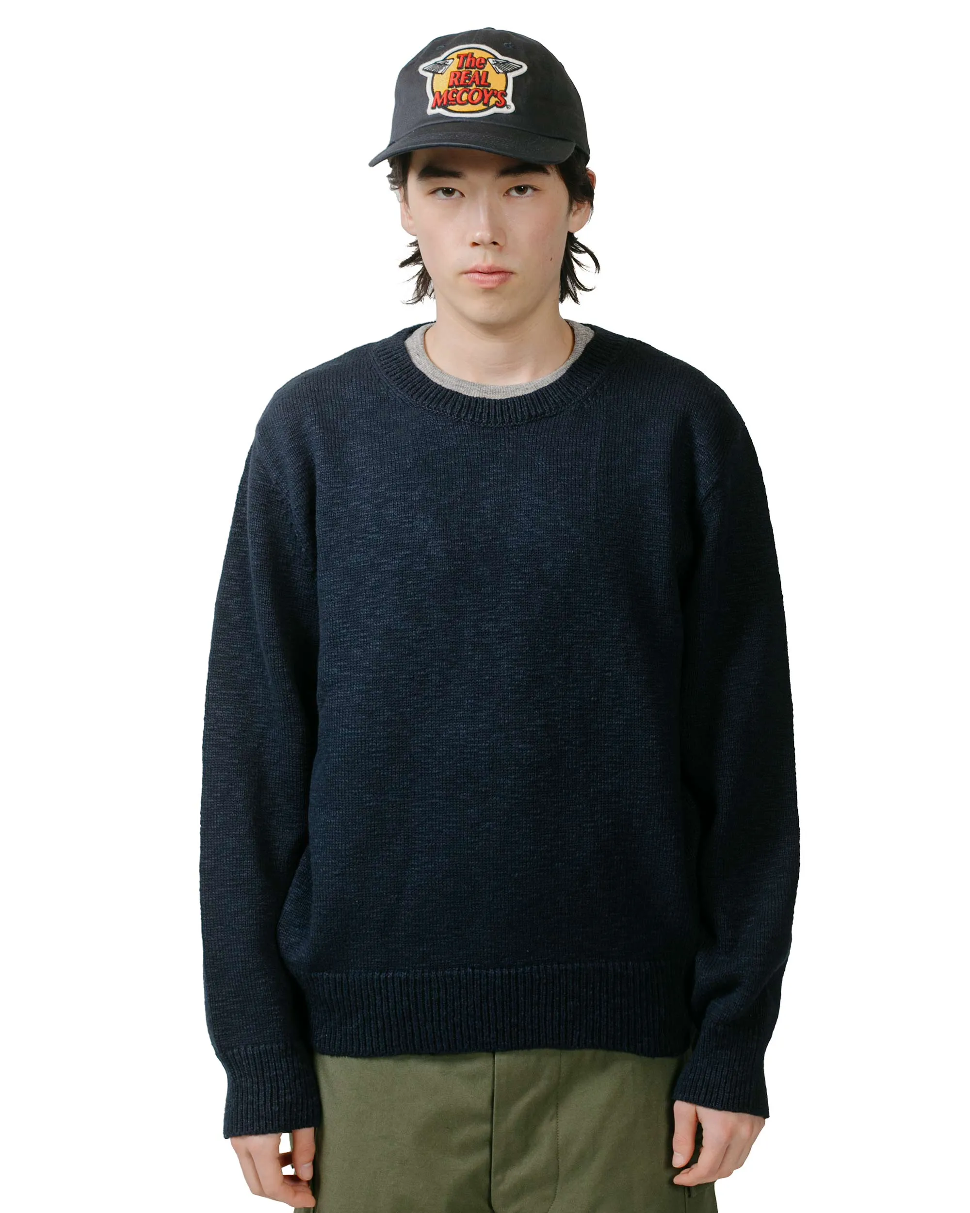 Moisture wicking Wrinkle-Resistant The Real McCoy's MC23014 Cotton Crewneck Sweater Ink Blue