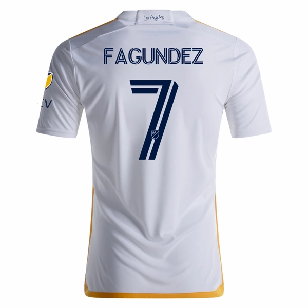 adidas LA Galaxy Diego Fag??ndez Home Jersey w/ MLS   Apple TV Patches 24/25 (White/Yellow/Navy) Airflow Channel System Reinforced Hem Structure