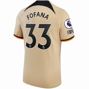 Snag Resistant Knit Nike Chelsea Wesley Fofana Third Jersey w/ EPL   No Room For Racism   Club World Cup Patches 22/23 (Sesame/Black)