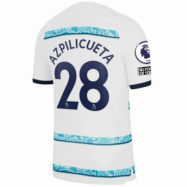 Nike Chelsea Azilicueta Away Jersey w/ EPL   Club World Cup Patches 22/23 (White/College Navy) Elasticized Cuffs