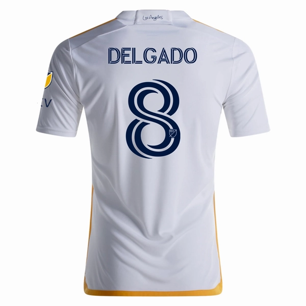 adidas LA Galaxy Marco Delgado Home Jersey w/ MLS   Apple TV Patches 24/25 (White/Yellow/Navy) Ultra Smooth Flat Seams Colorfast Dye Methods