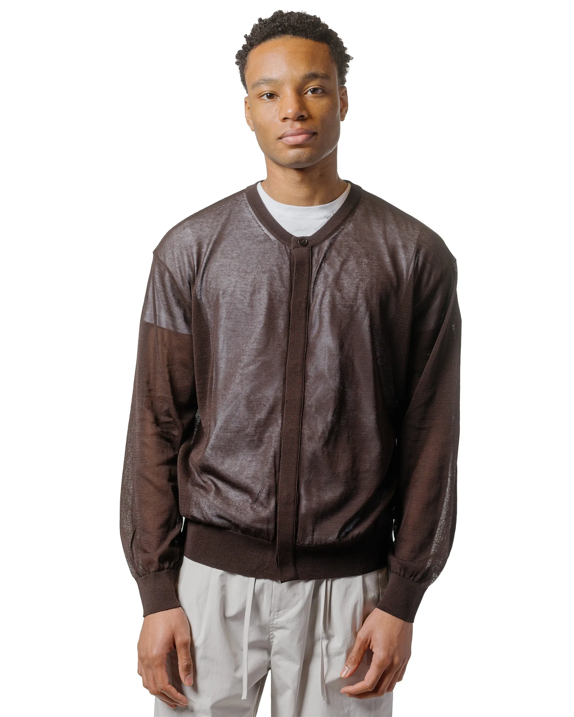 right for hot weather goes with leggings Amomento Sheer Round Cardigan Dark Brown