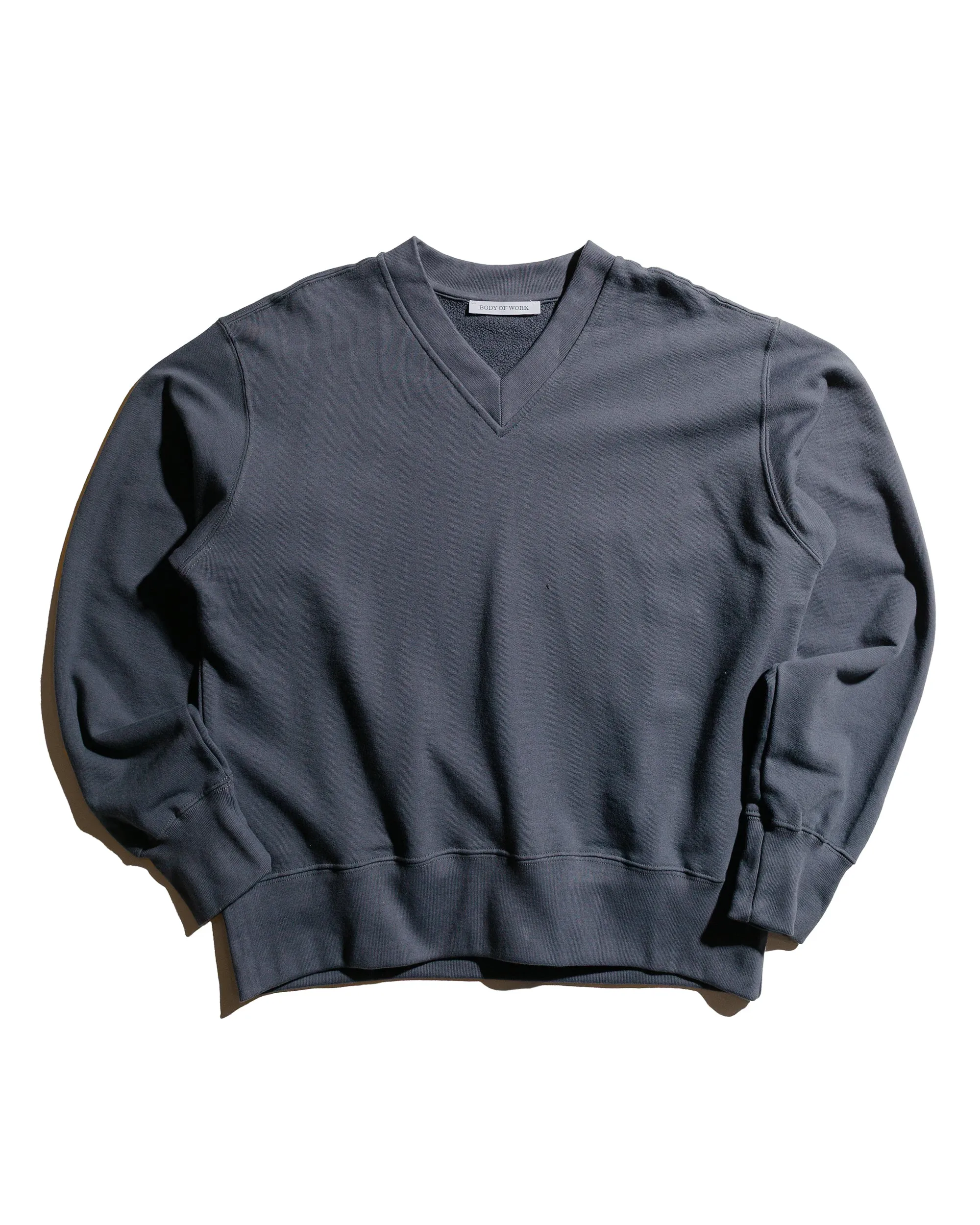 Body of Work Juniper V-Neck Sweatshirt Pond Blue Herringbone old people