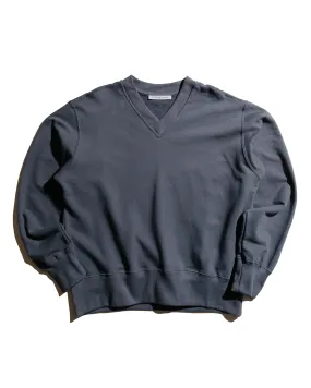 Body of Work Juniper V-Neck Sweatshirt Pond Blue Herringbone old people