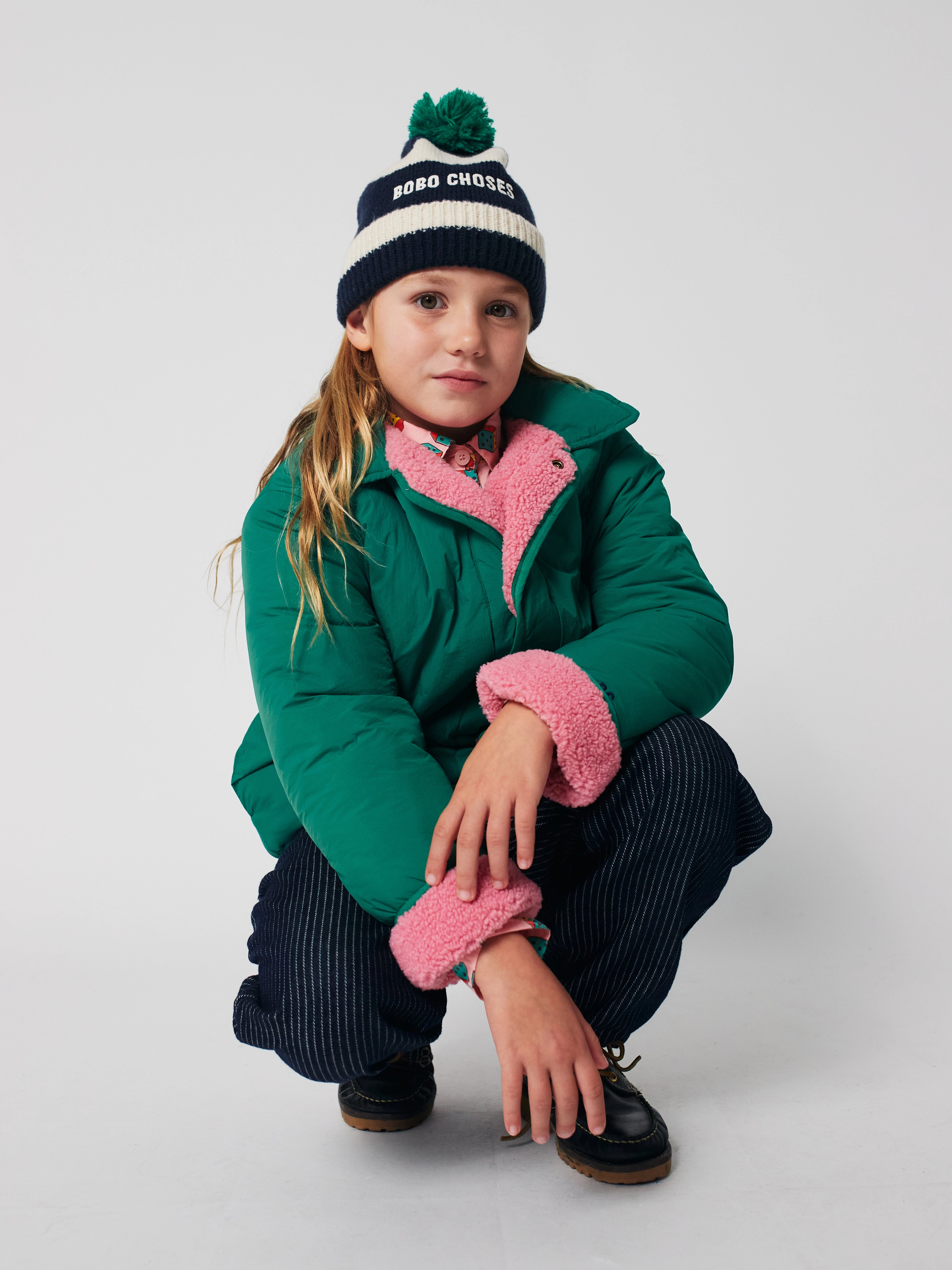 Day To Night Street Comfort Bobo Choses Clover reversible sheepskin jacket, Green