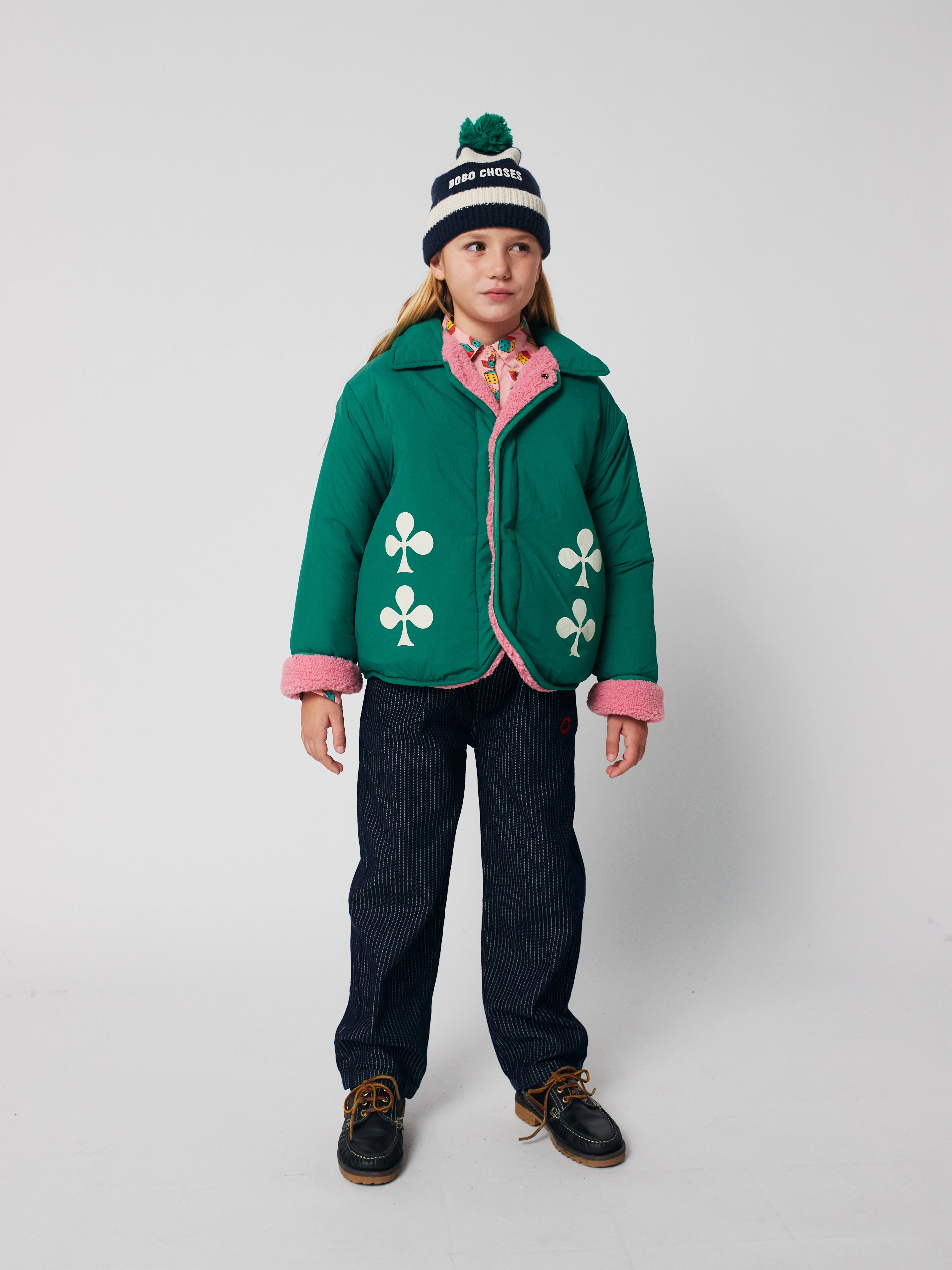 Elastic Binding Bobo Choses Clover reversible sheepskin jacket, Green
