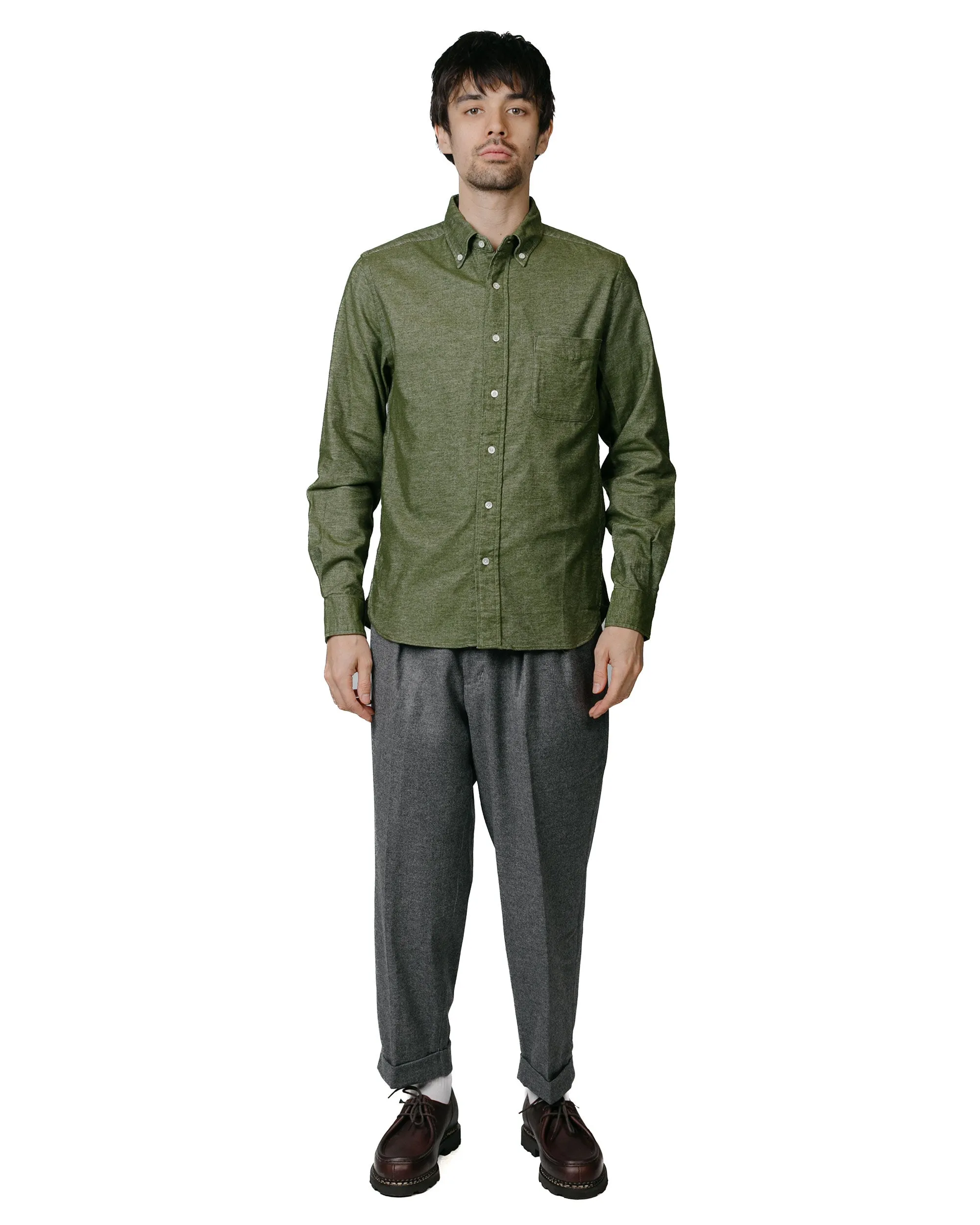 Beams Plus B.D. Flannel Solid Olive Modern Appeal