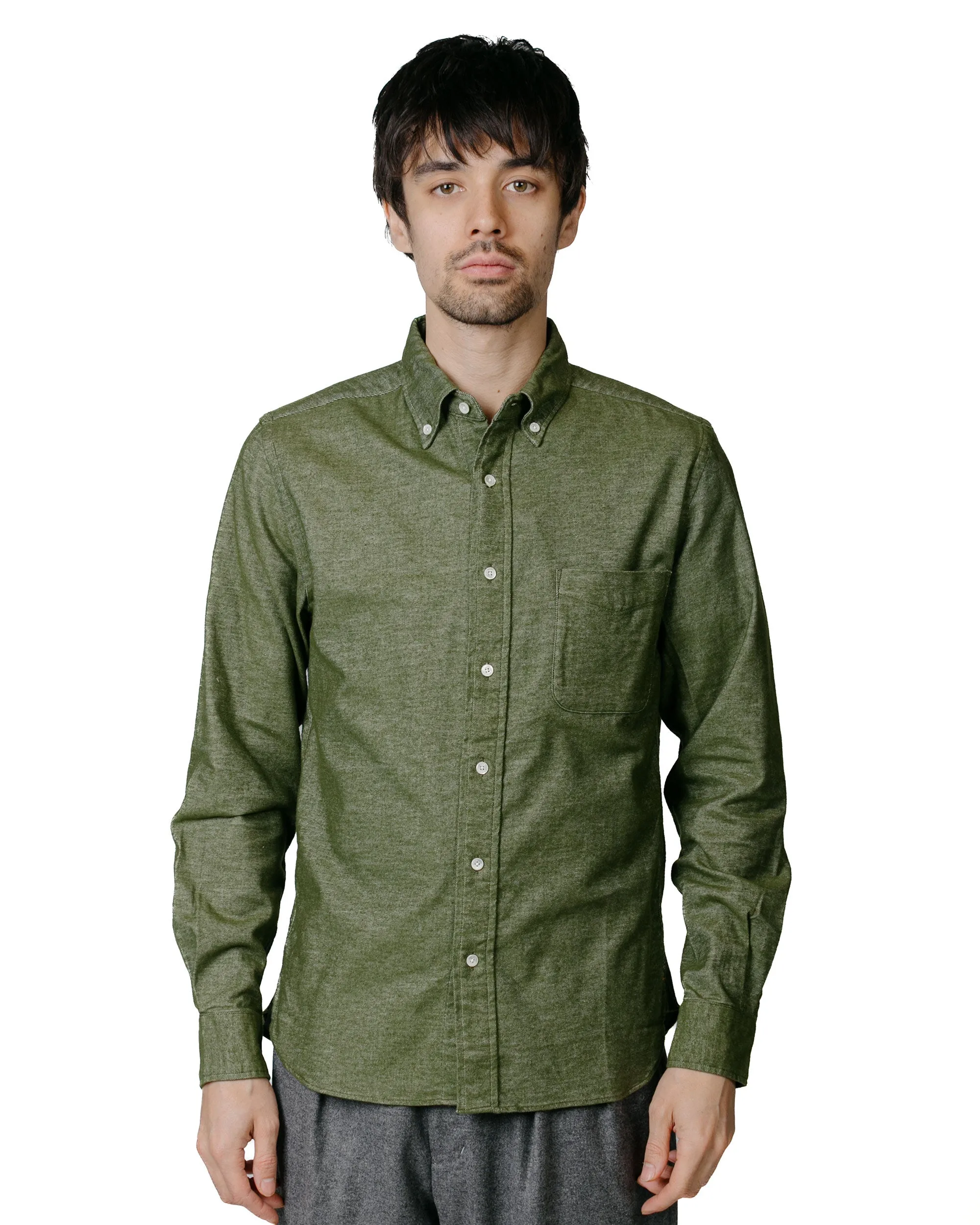 Beams Plus B.D. Flannel Solid Olive Wrinkle Resistant