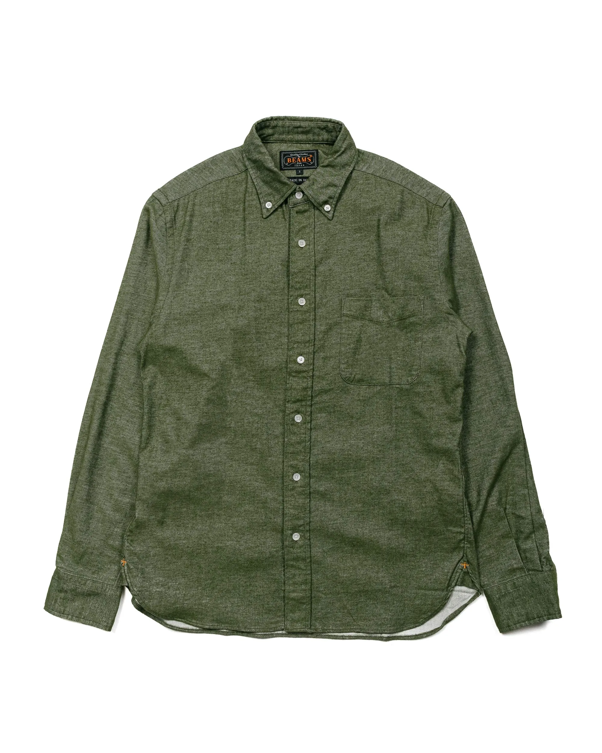 Beams Plus B.D. Flannel Solid Olive Relaxed Comfort Essential Wardrobe