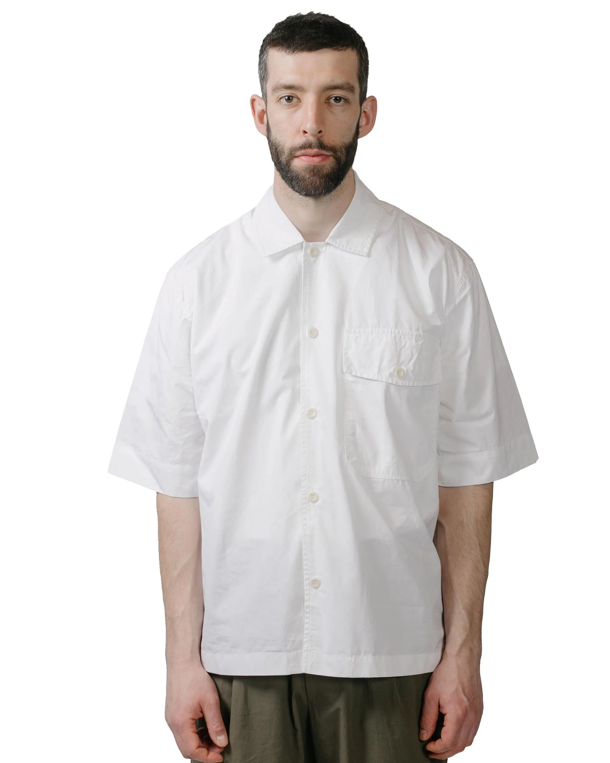 Button Down Design MHL S/S Flap Pocket Shirt Compact Cotton Poplin White