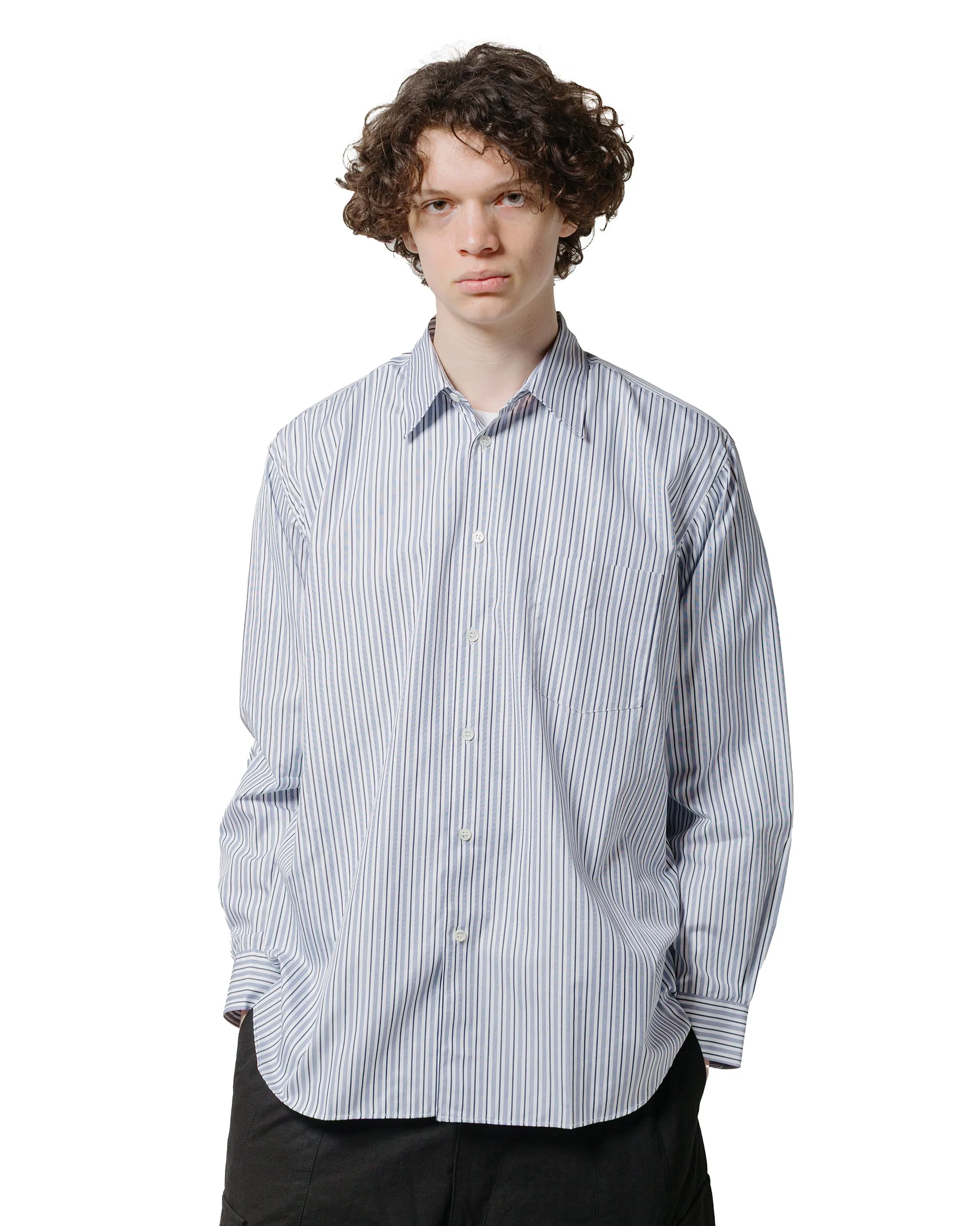 Comme des Gar?ons SHIRT Wide Classic Shirt Stripe 6 Glossy Texture Bamboo Fiber Blend