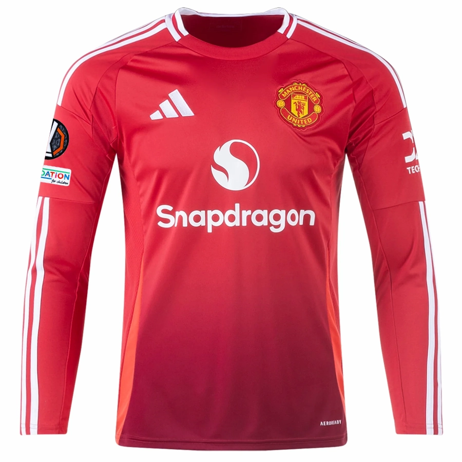 adidas Manchester United Christen Erkisen Long Sleeve Home Jersey w/ Europa League Patches 24/25 (Red) Low Profile Stitching Quick Motion