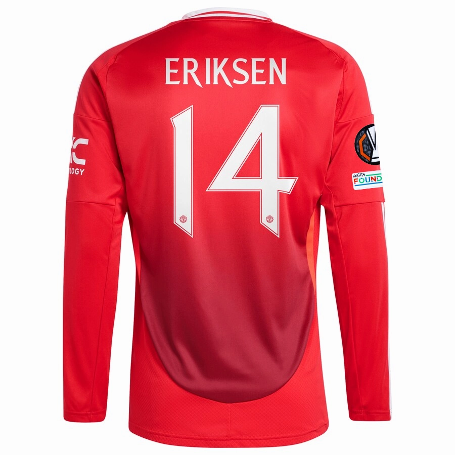 Performance Wear Fresh Look adidas Manchester United Christen Erkisen Long Sleeve Home Jersey w/ Europa League Patches 24/25 (Red)