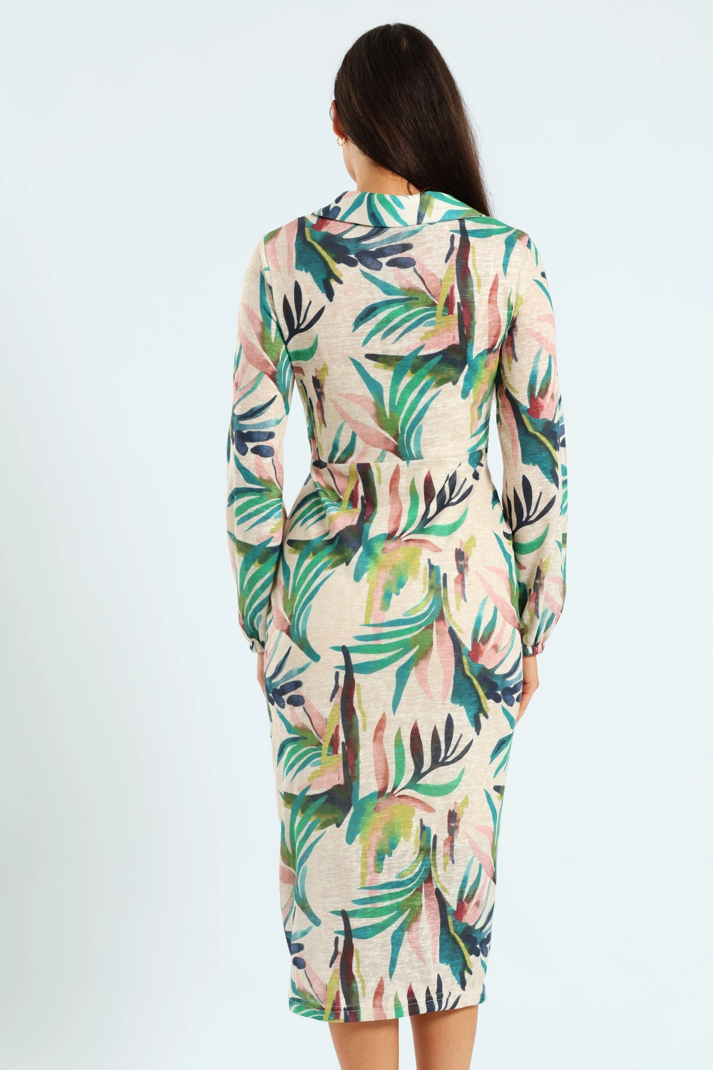 Soft Mesh Tie Front Cut & Sew Midaxi Shirt Dress