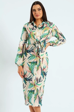 Tie Front Cut & Sew Midaxi Shirt Dress Tailored Style