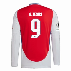 Stretchable Knit Material adidas Arsenal Gabriel Jesus Home Long Sleeve Jersey w/ Champions League Patches 24/25 (Better Scarlet/White)