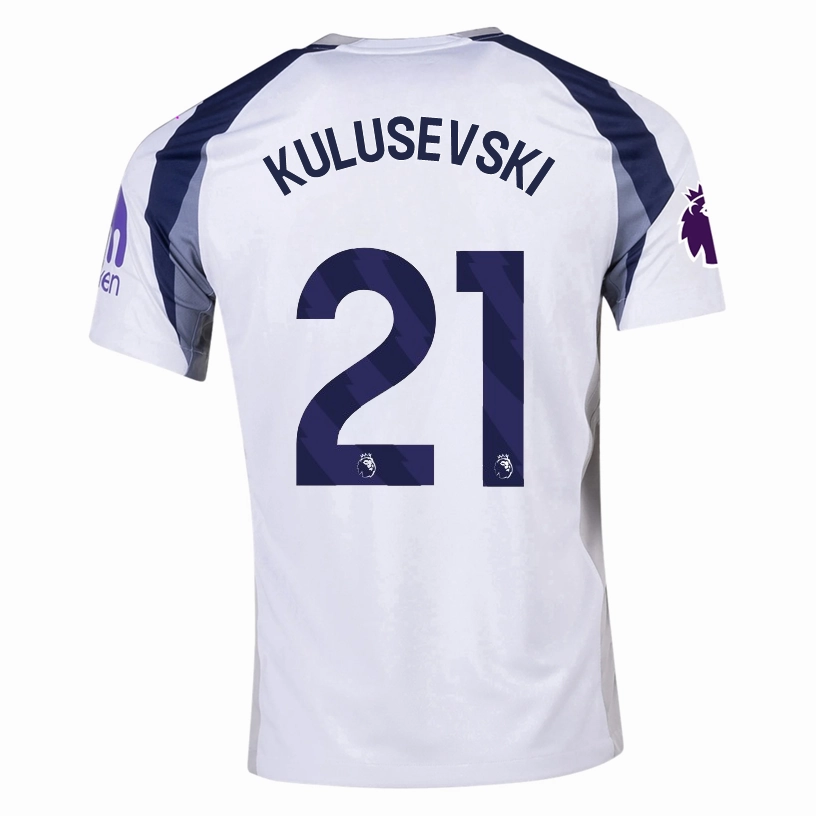 Performance Stretch Variable Density Knit Nike Kulusevski Tottenham Hotspurs Home Jersey w/ EPL   No Room For Racism Patch 25/26 (White/Iron/Binary Blue)
