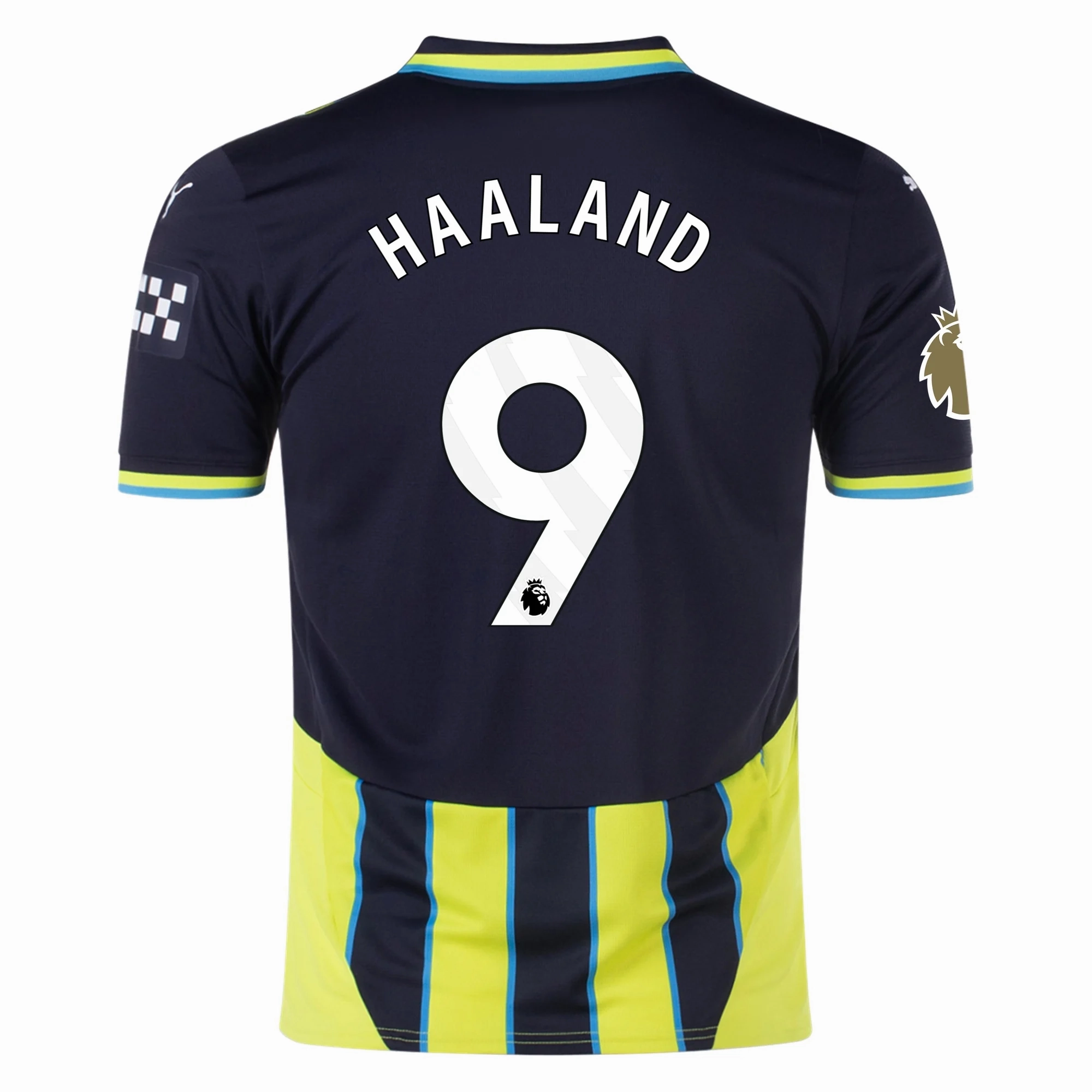 Puma Manchester City Erling Haaland Away Jersey w/ EPL   Club World Cup Patch 24/25 (New Navy/Yellow Glow) Flexible Cuff Design