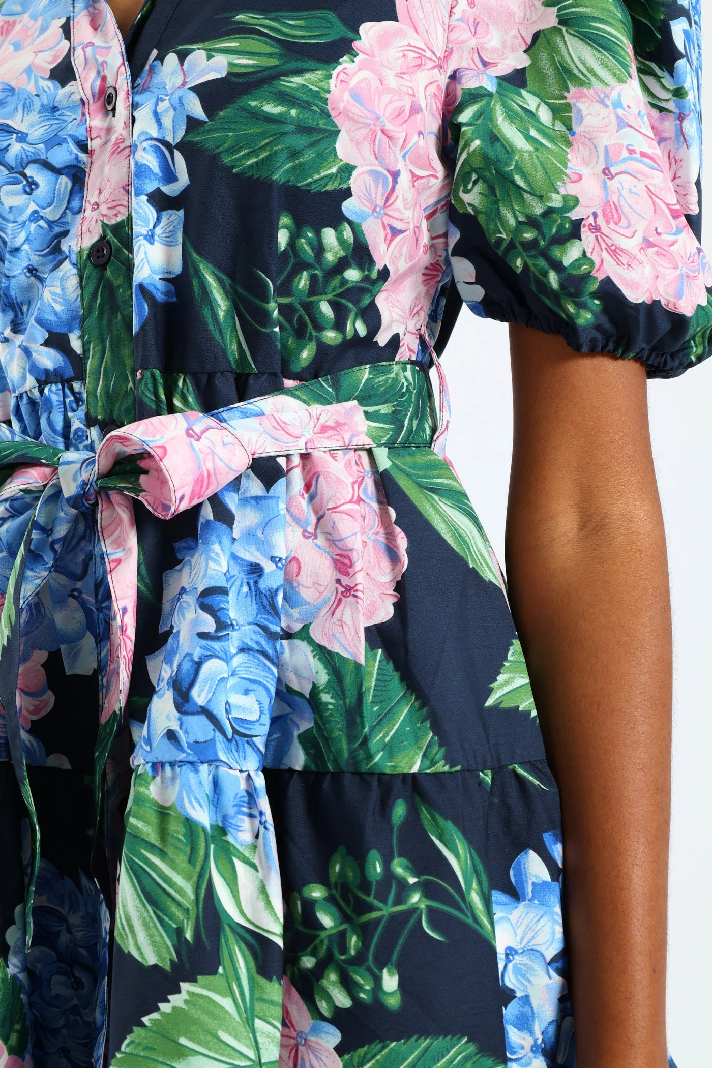 Collared Belted Tiered Shirt Dress - Multi Casual Layers Travel Style