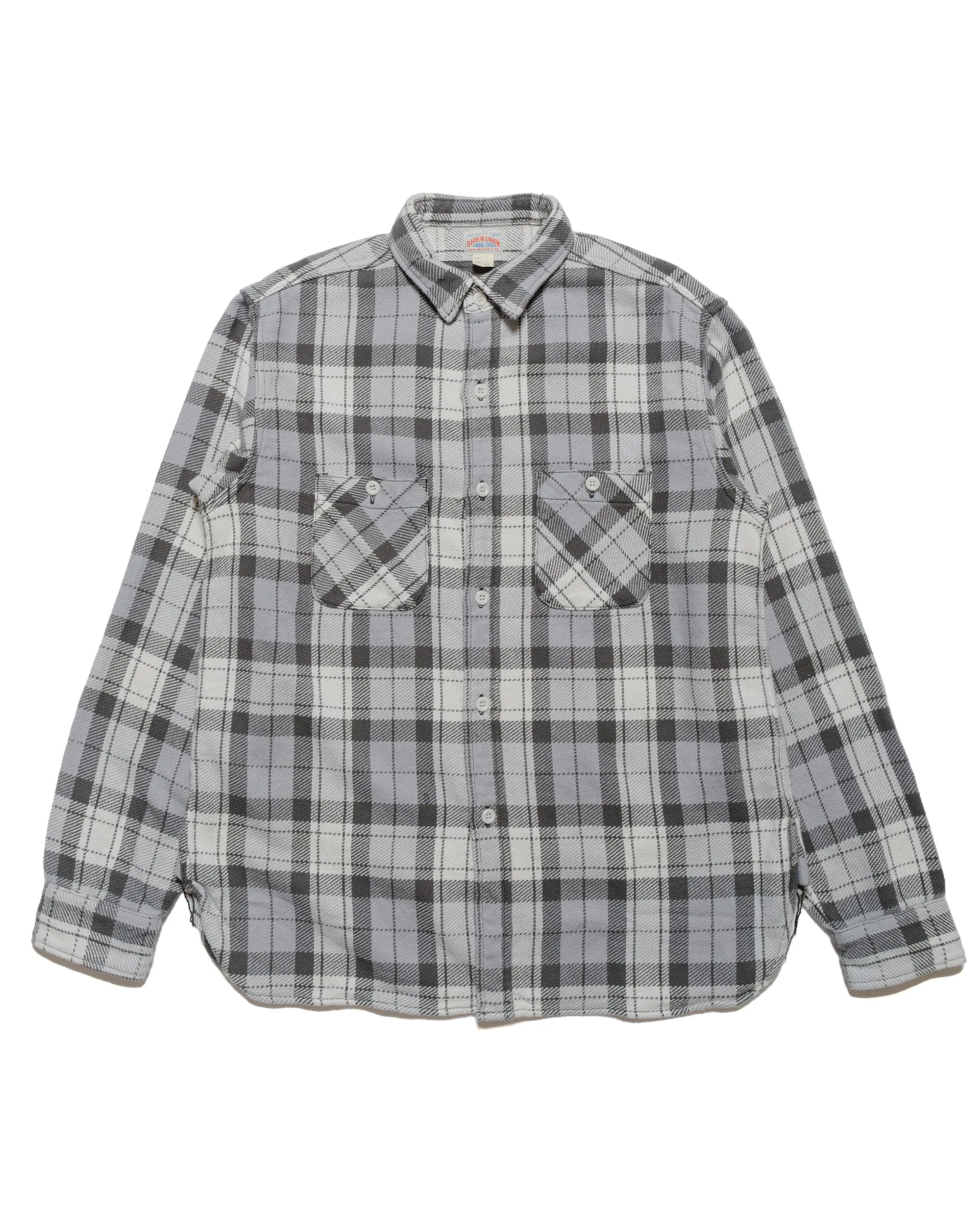The Real McCoy's MS24007 8HU Block Check Summer Flannel Shirt Snow Gray hypoallergenic material Handcrafted Detail