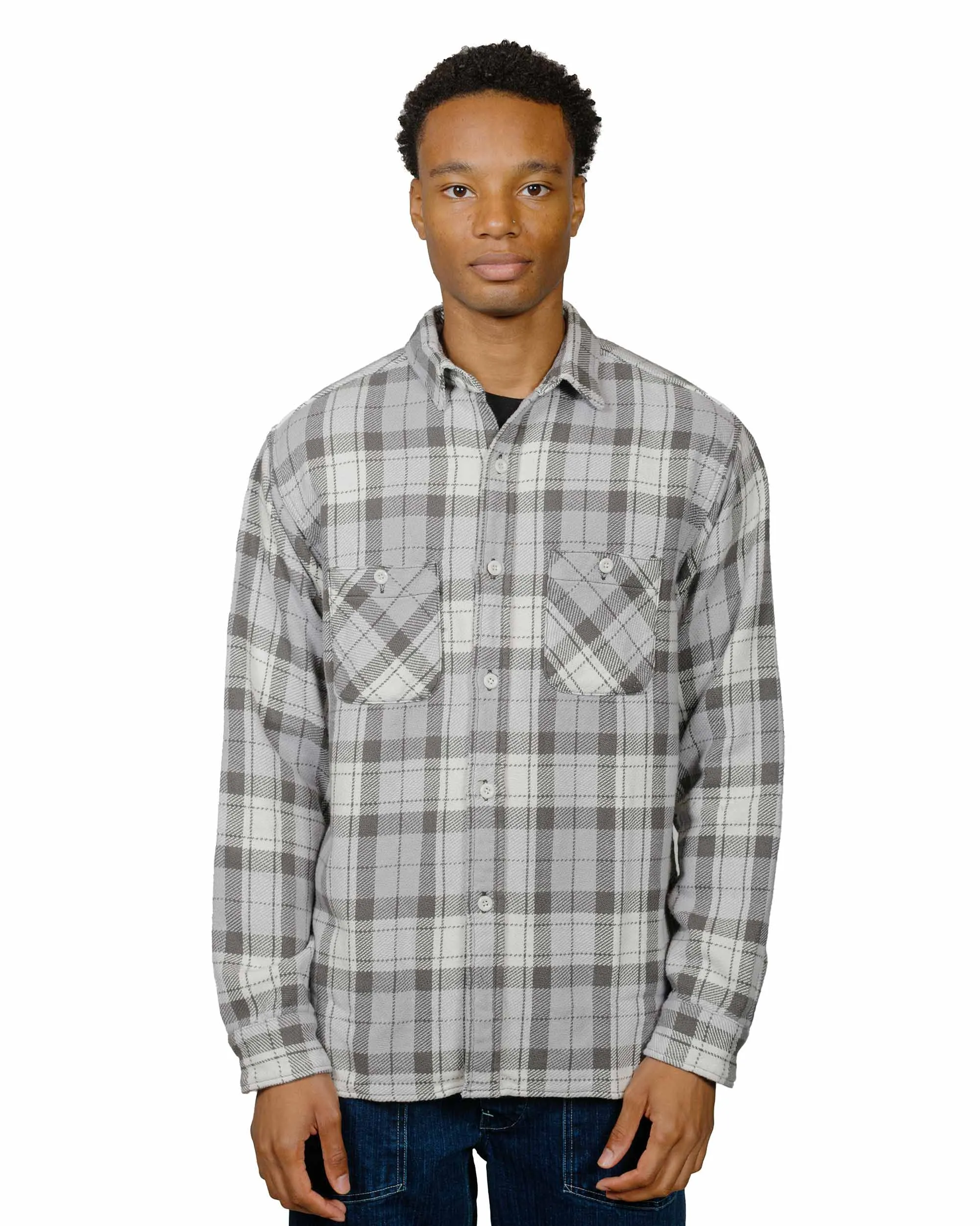 Tall friendly Coastal Vibes The Real McCoy's MS24007 8HU Block Check Summer Flannel Shirt Snow Gray