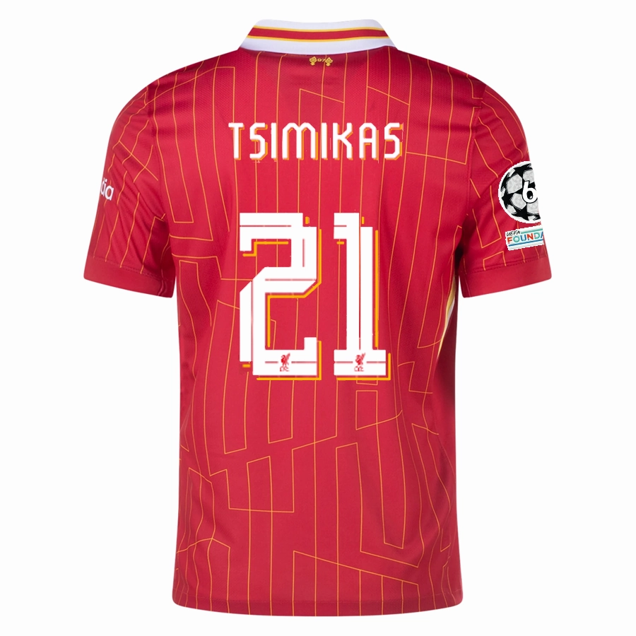 Nike Liverpool Konstantinos Tsimikas Home Jersey w/ Champions League Patches 24/25 (Gym Red/Chrome Yellow) Odor Resistant Coating Ultimate Comfort