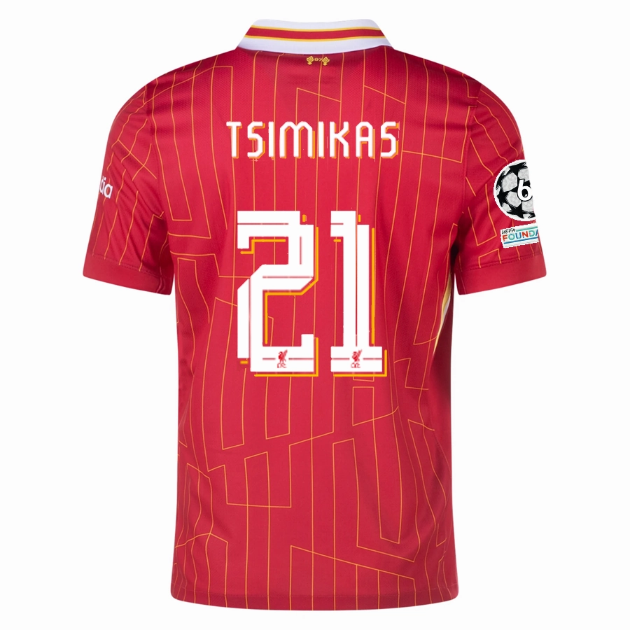Drop Shoulder Nike Liverpool Konstantinos Tsimikas Home Jersey w/ Champions League Patches 24/25 (Gym Red/Chrome Yellow)