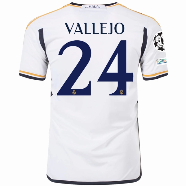 adidas Real Madrid Jesus Vallejo Home Jersey w/ Champions League   Club World Cup Patches 23/24 (White) Street Fashion