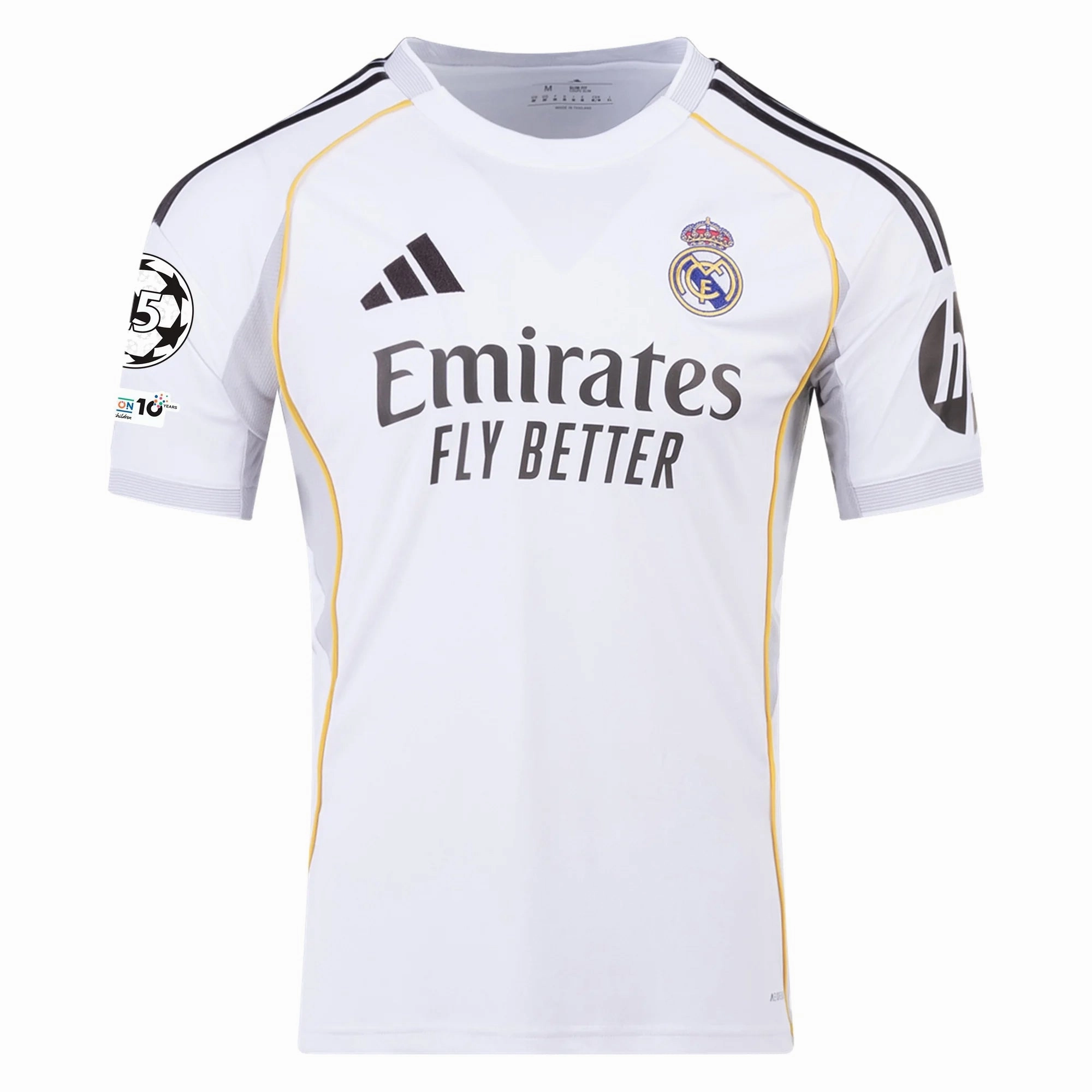 adidas Jude Bellingham Real Madrid 25/26 Home Jersey w/ Champions League Patches (White) Quick Pullover Design