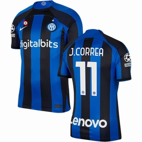 Nike Inter Milan Correa Home Jersey w/ Champions League Patches 22/23 (Lyon Blue/Black) Hygroscopic Fiber Blend Breath Ready