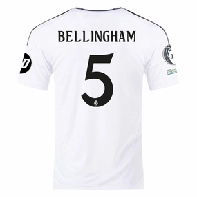 adidas Jude Bellingham Real Madrid Authentic Home Jersey w/ Champions League Patches 24/25 (White/Black) Comfort Performance Quick Change