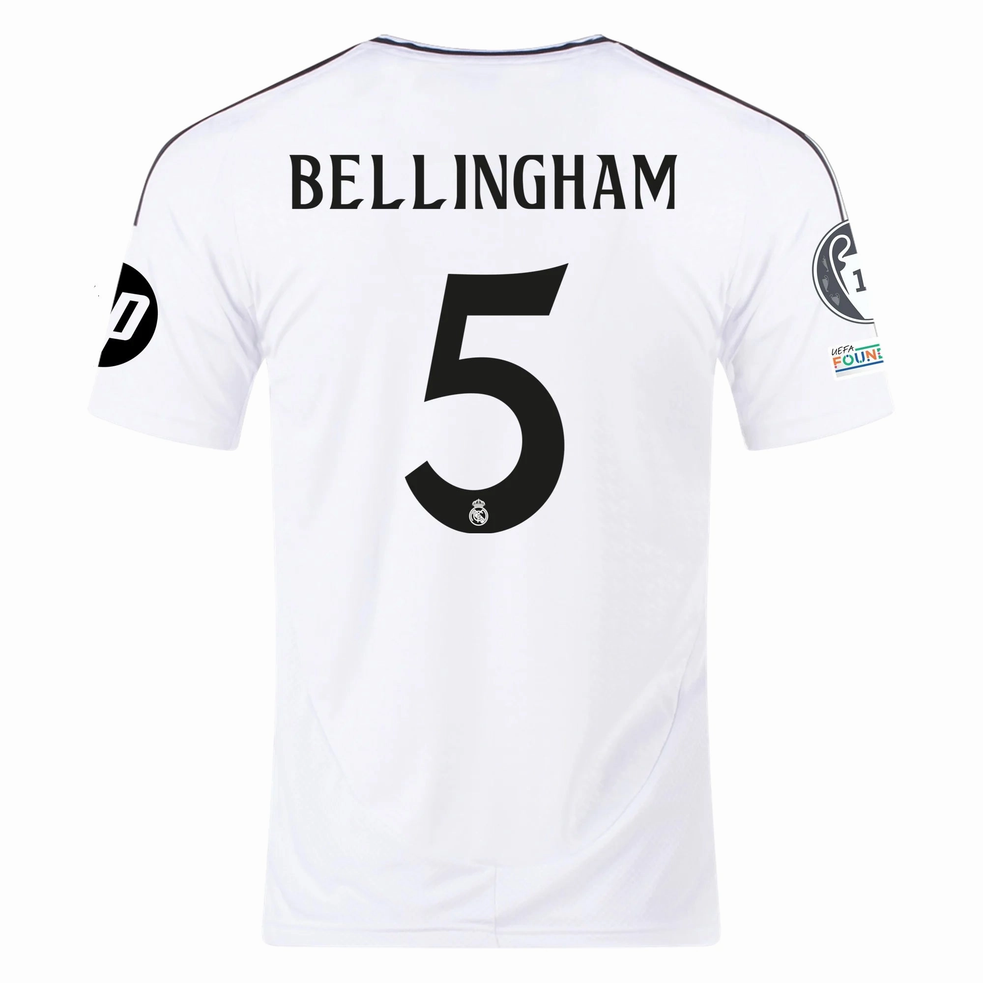 adidas Jude Bellingham Real Madrid Authentic Home Jersey w/ Champions League Patches 24/25 (White/Black) Comfort Performance Quick Change