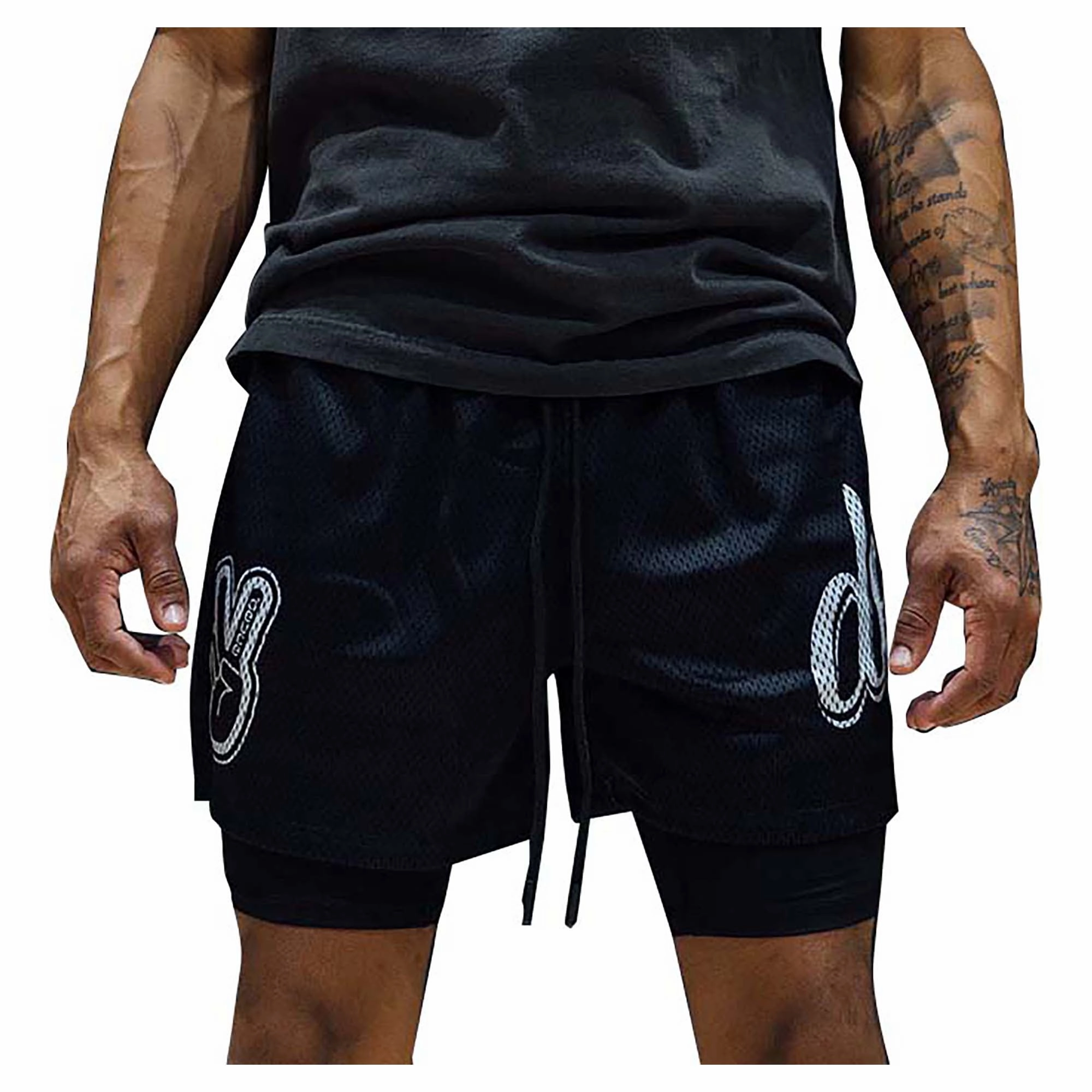 Men's Black/White Mesh Shorts Raglan sleeves