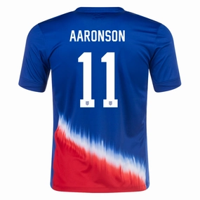 Nike Mens United States Brenden Aaronson Away Jersey 24/25 (Old Royal/Sport Red) Clean Finish Bemberg Collar Finish